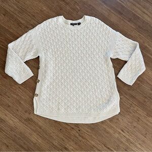 Jeanne Pierre cream beige cable knit pullover sweater w side buttons, Sz 2X